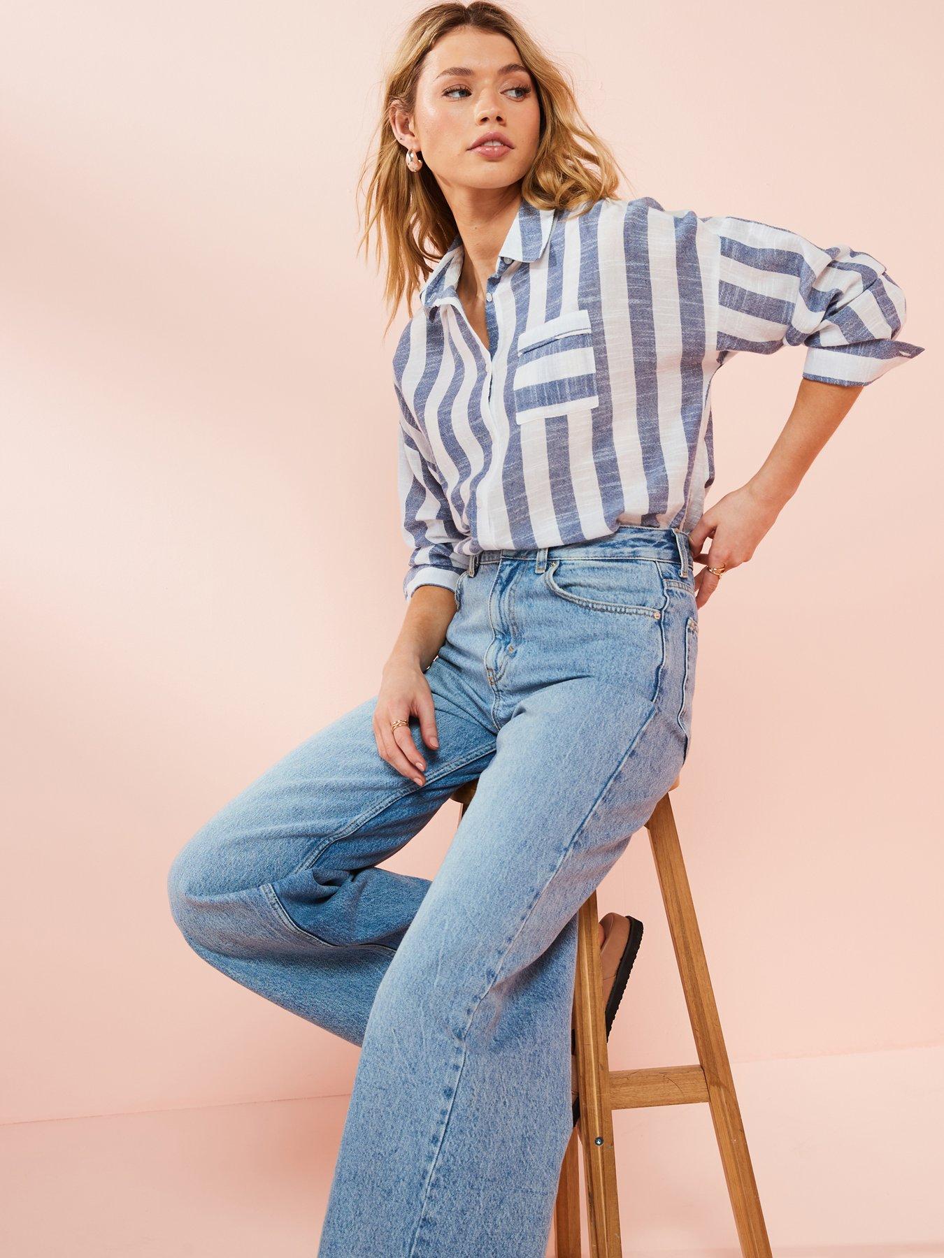 V by Very Long Sleeve Cotton Poplin Stripe Shirt | Very.co.uk