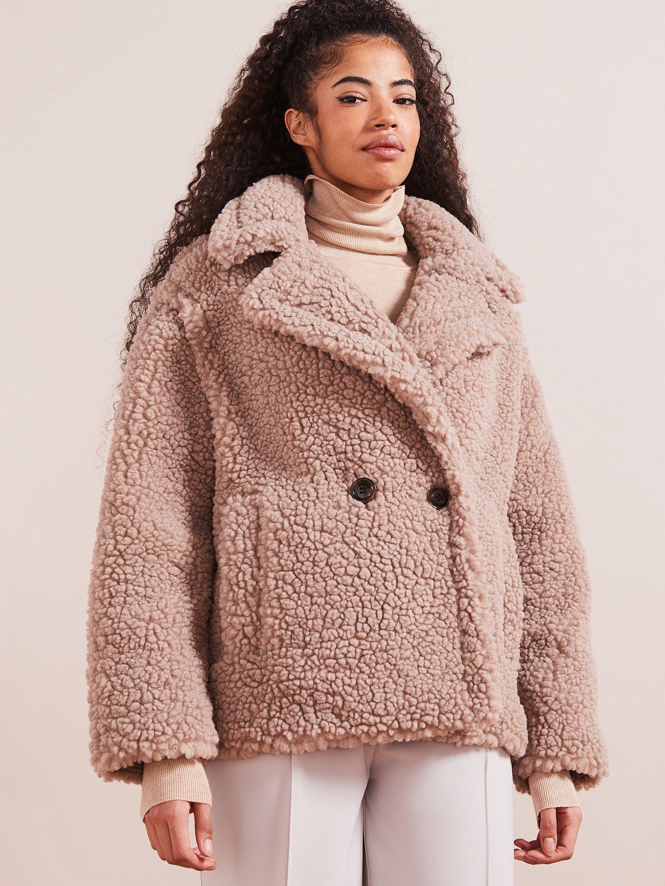 UGG Gertrude Short Teddy Coat - Putty | very.co.uk