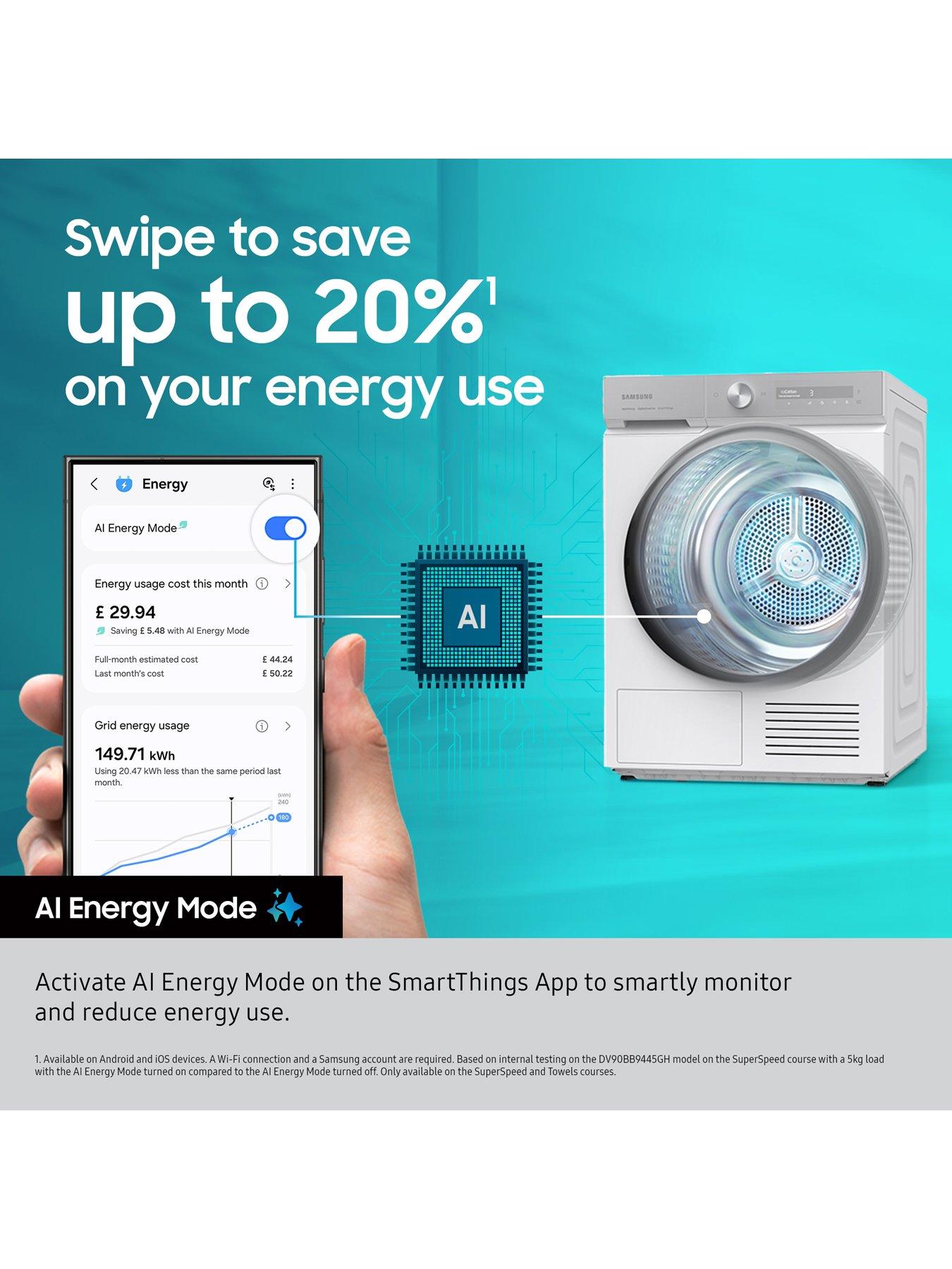 Image 6 of 7 of Samsung Series 5 AI Energy DV90CGC0A0ABEU 9kg Heat Pump Tumble Dryer with OptimalDry - Black