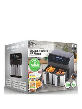 Product photograph of Daewoo Xl 9l Digital Double Drawer Air Fryer from very.co.uk