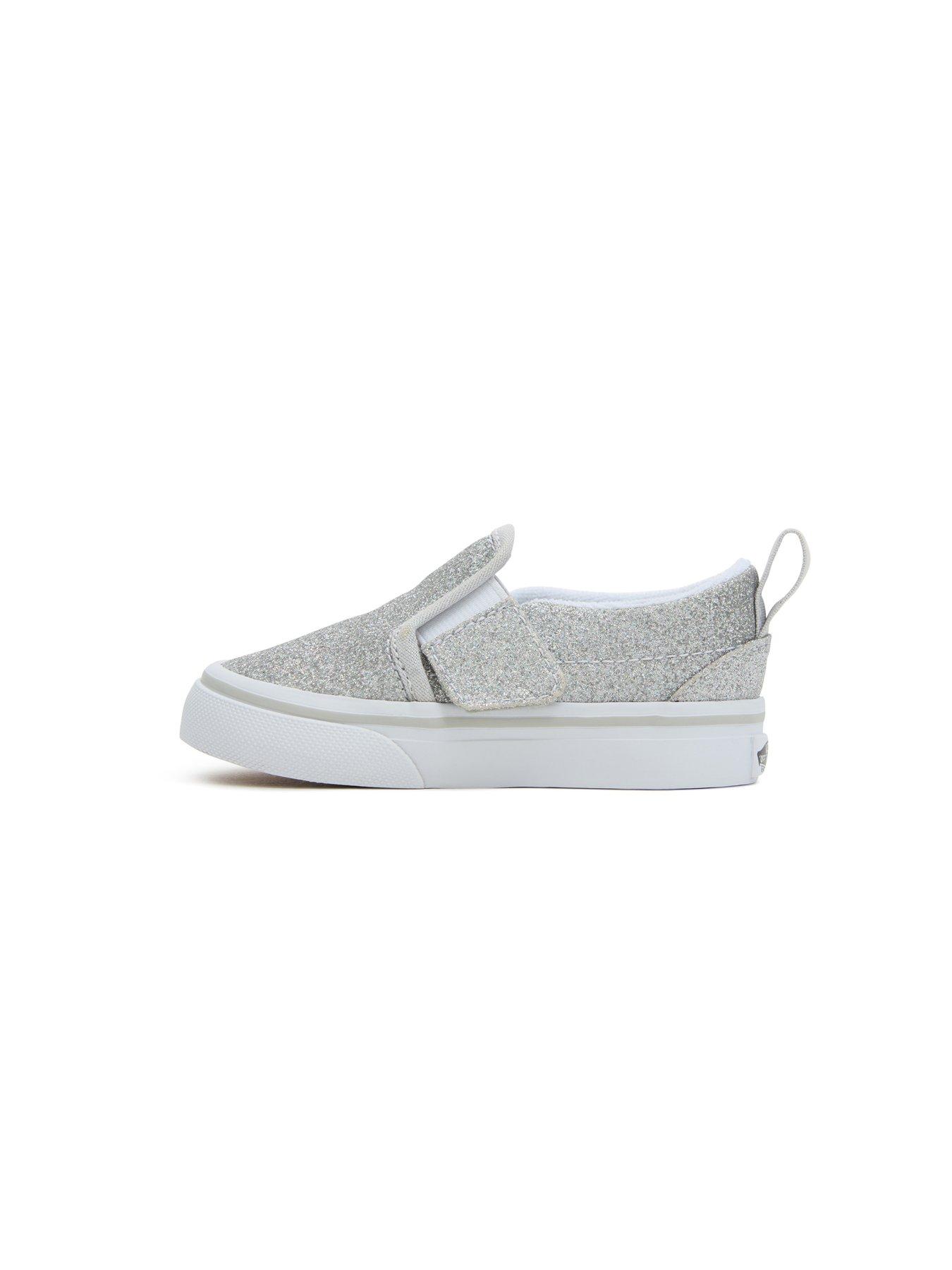 Toddler Slip on Glitter Trainers Silver