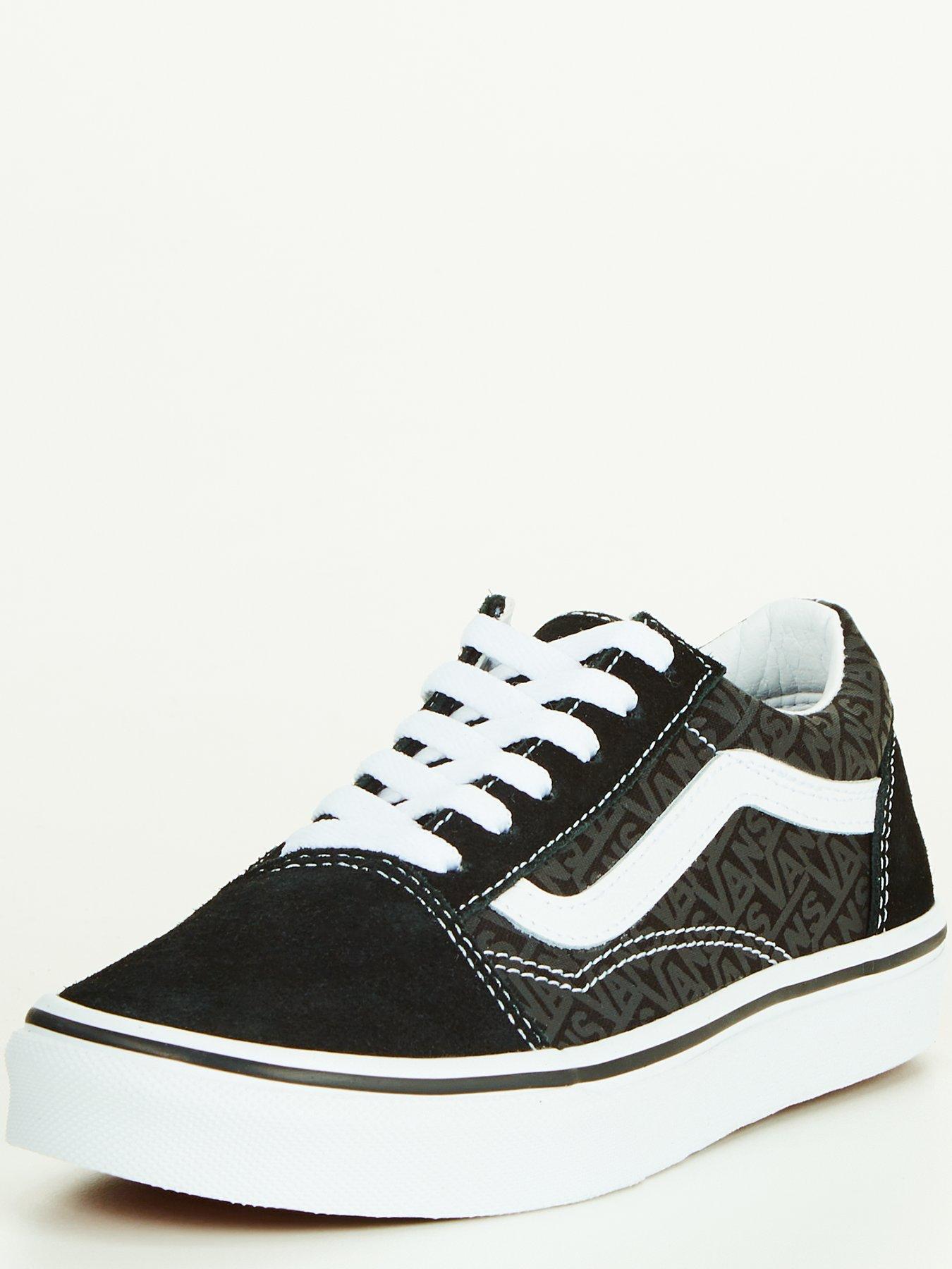 Vans Old Skool Logo Junior Trainers Black White Very