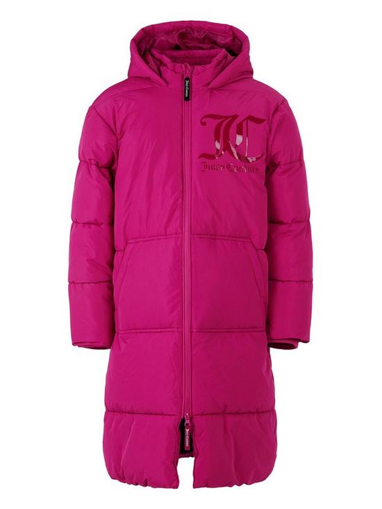 front image of juicy-couture-girls-longline-padded-jacket-festival-fuchsia
