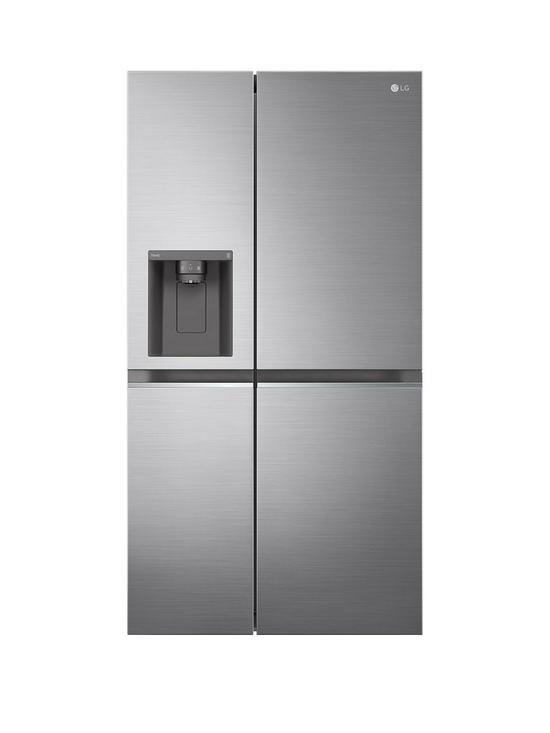 front image of lg-naturefresh-gslv71pztd-side-by-side-fridge-freezer-with-non-plumbednbspwater-amp-icenbspdispensernbsp--shiny-steel-635l