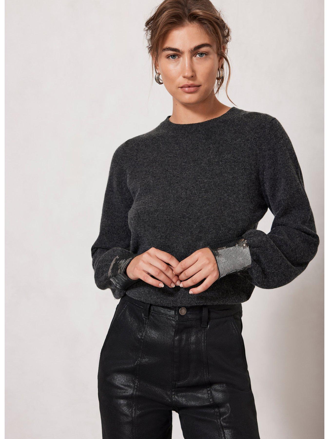 Mint Velvet Dark Grey Sequin Cuff Jumper | Very.co.uk