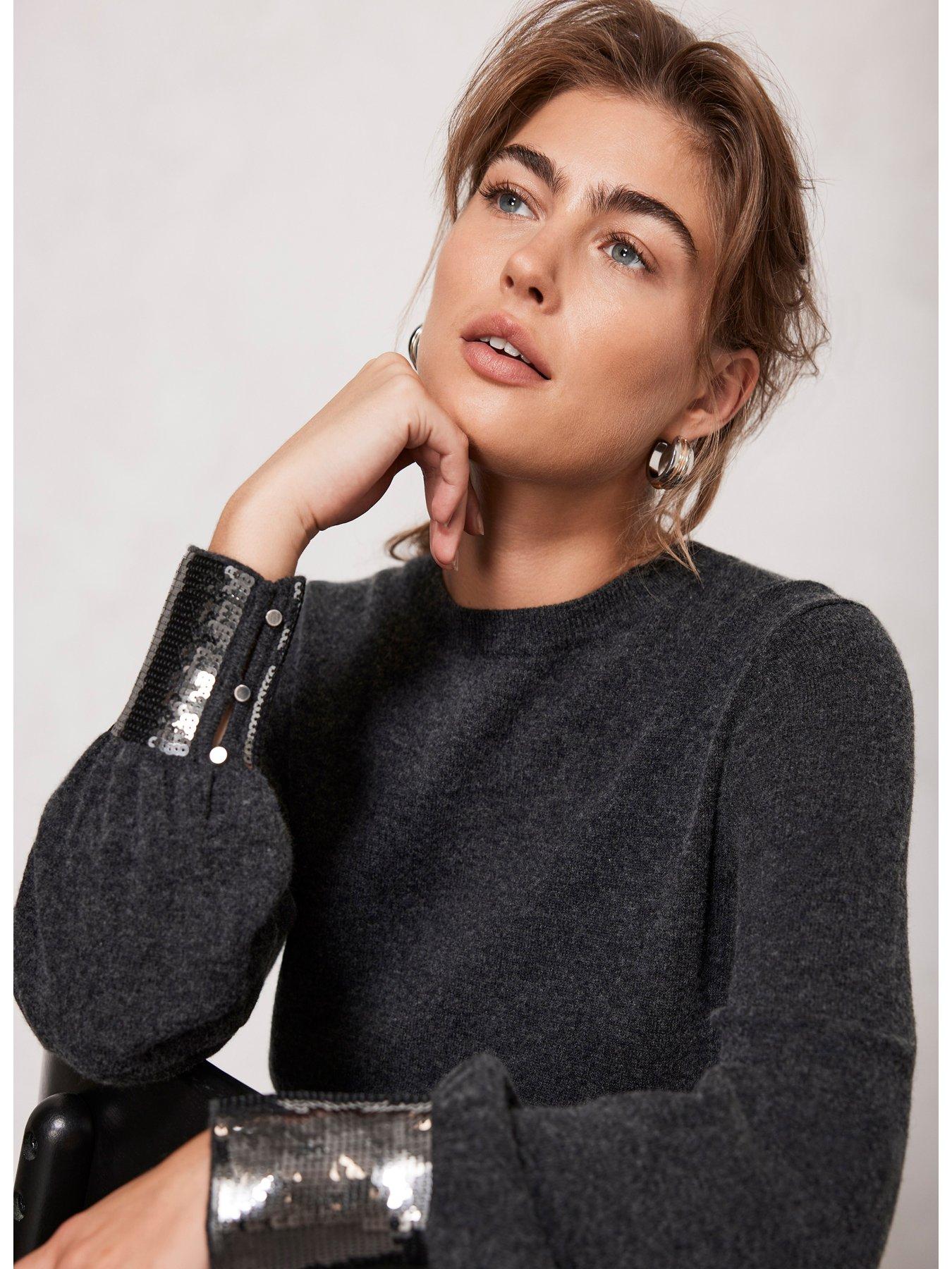 Mint Velvet Dark Grey Sequin Cuff Jumper | Very.co.uk