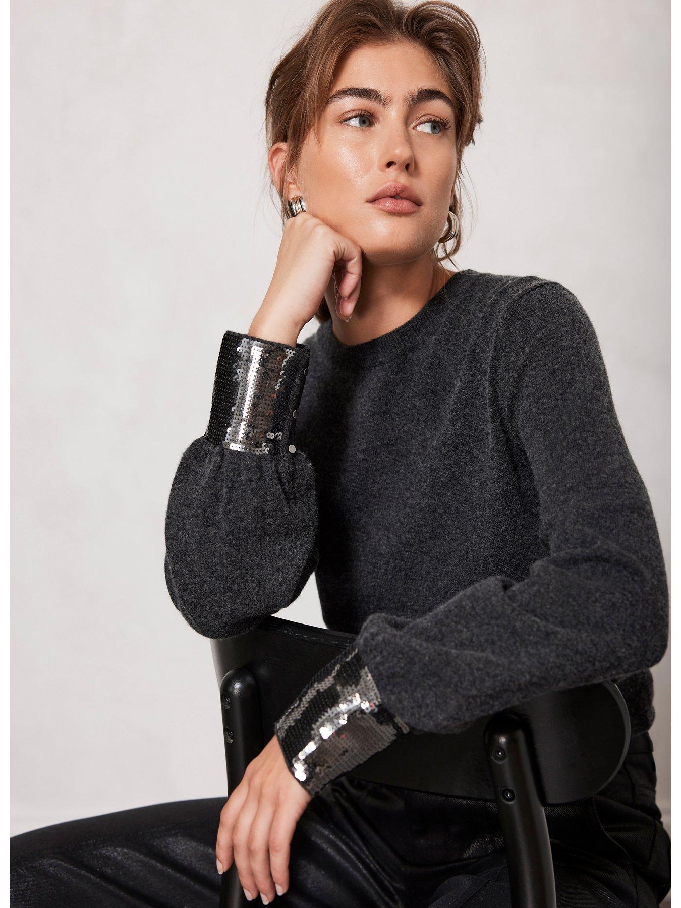 Mint Velvet Dark Grey Sequin Cuff Jumper | Very.co.uk