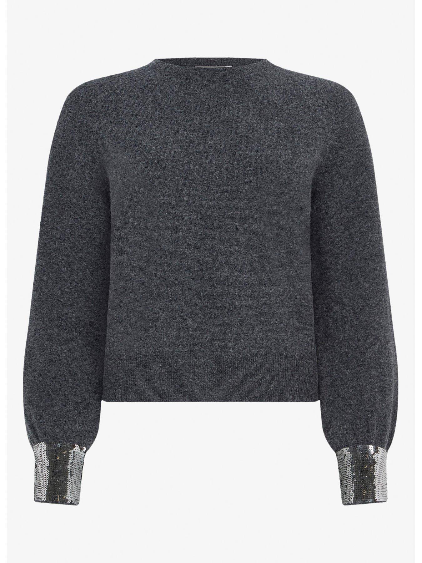 Mint Velvet Dark Grey Sequin Cuff Jumper | Very.co.uk