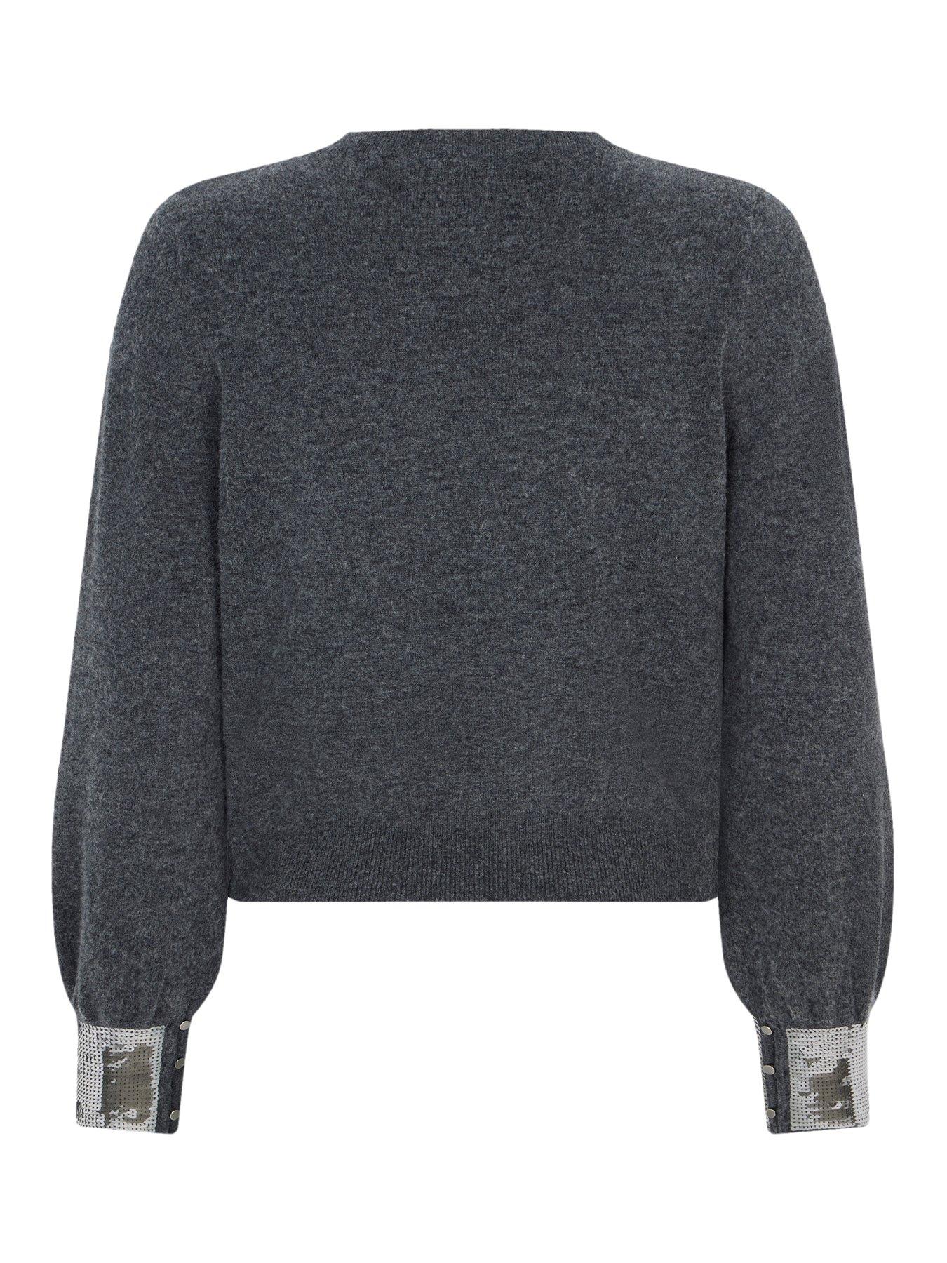 Mint Velvet Dark Grey Sequin Cuff Jumper | Very.co.uk