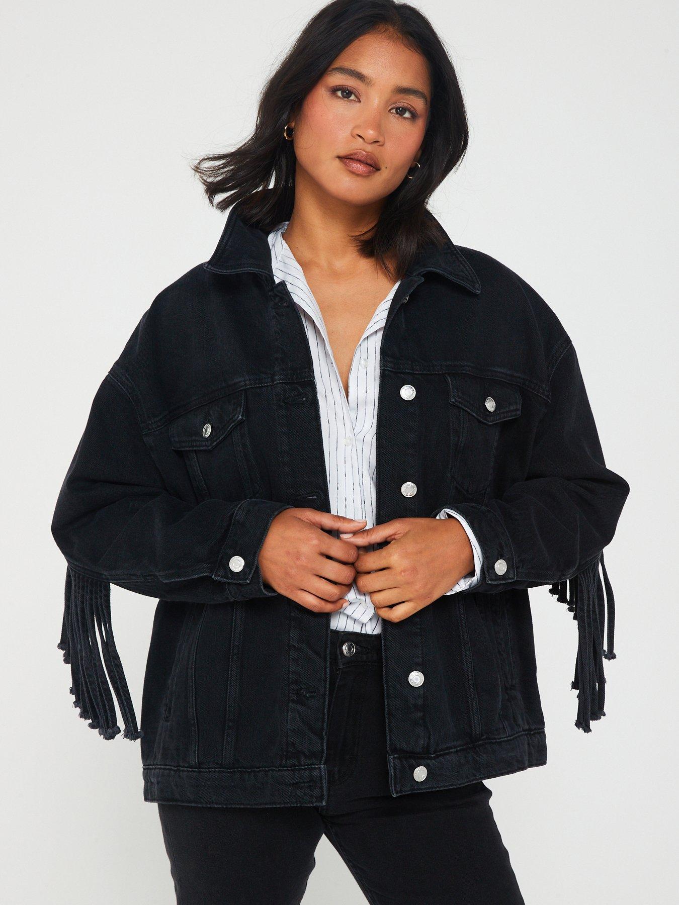 HUGO RED Icon Oversized Denim Frill Jacket Black