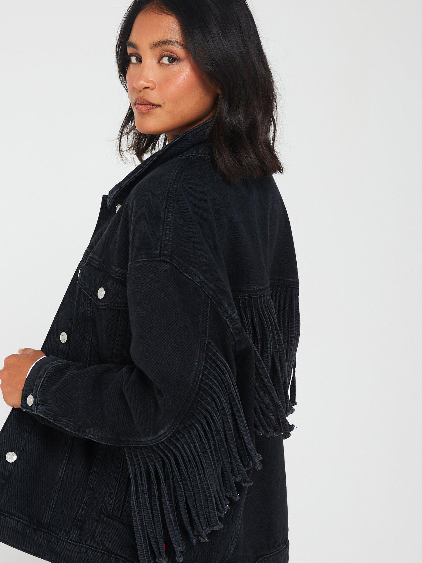 HUGO RED Icon Oversized Denim Frill Jacket Black