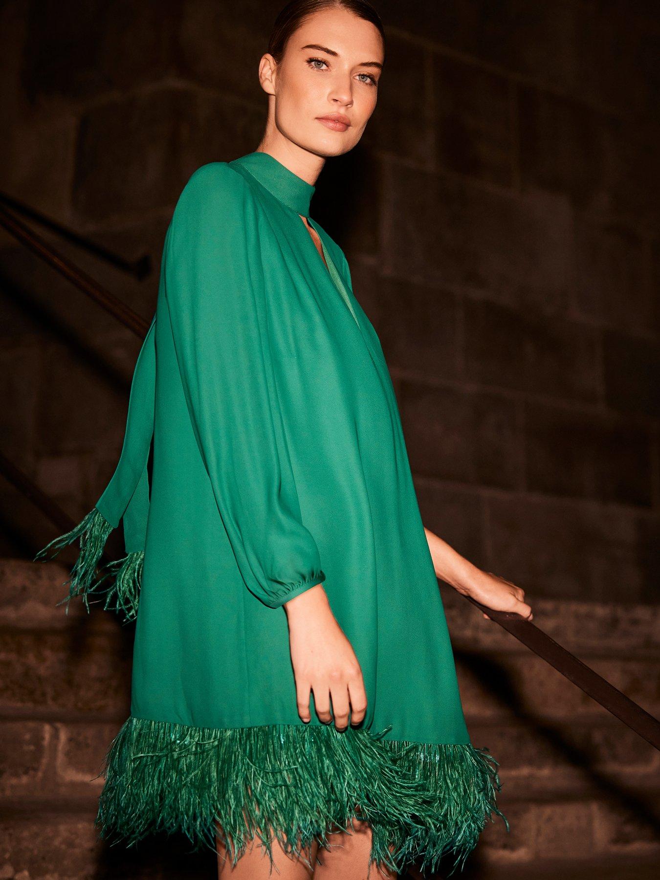 Green feather clearance dress