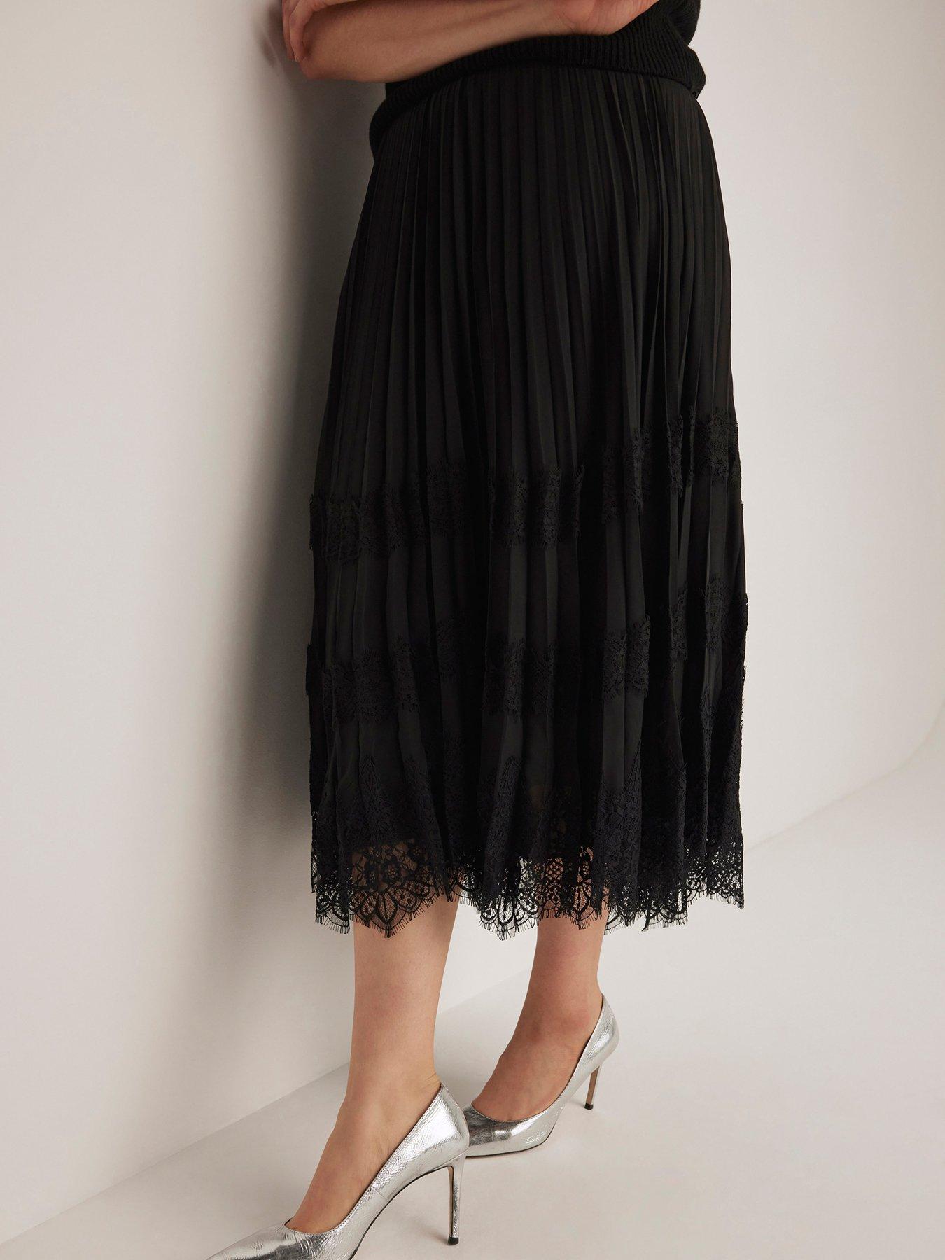 Black velvet store pleated midi skirt