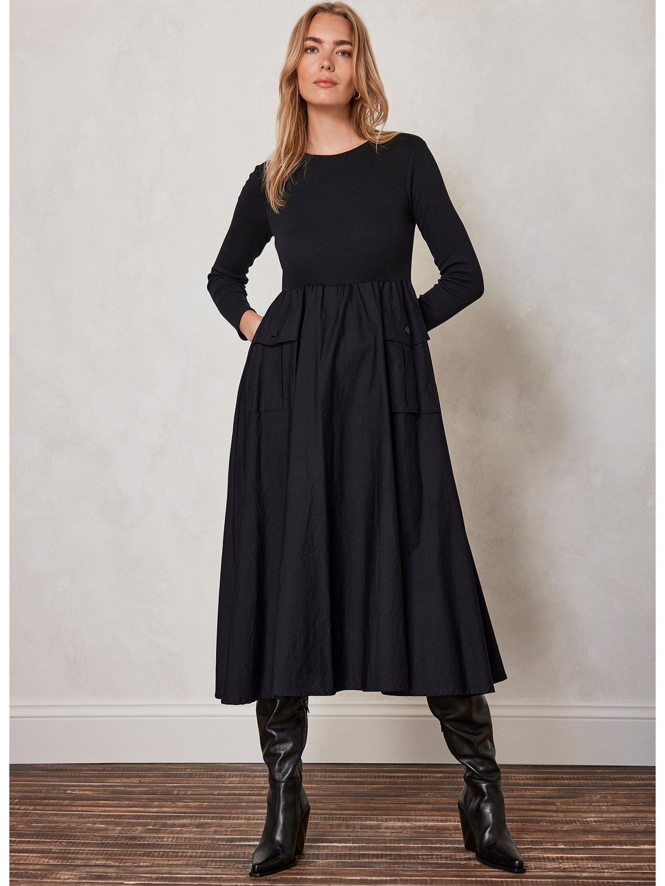 Black jersey 2024 midi dress