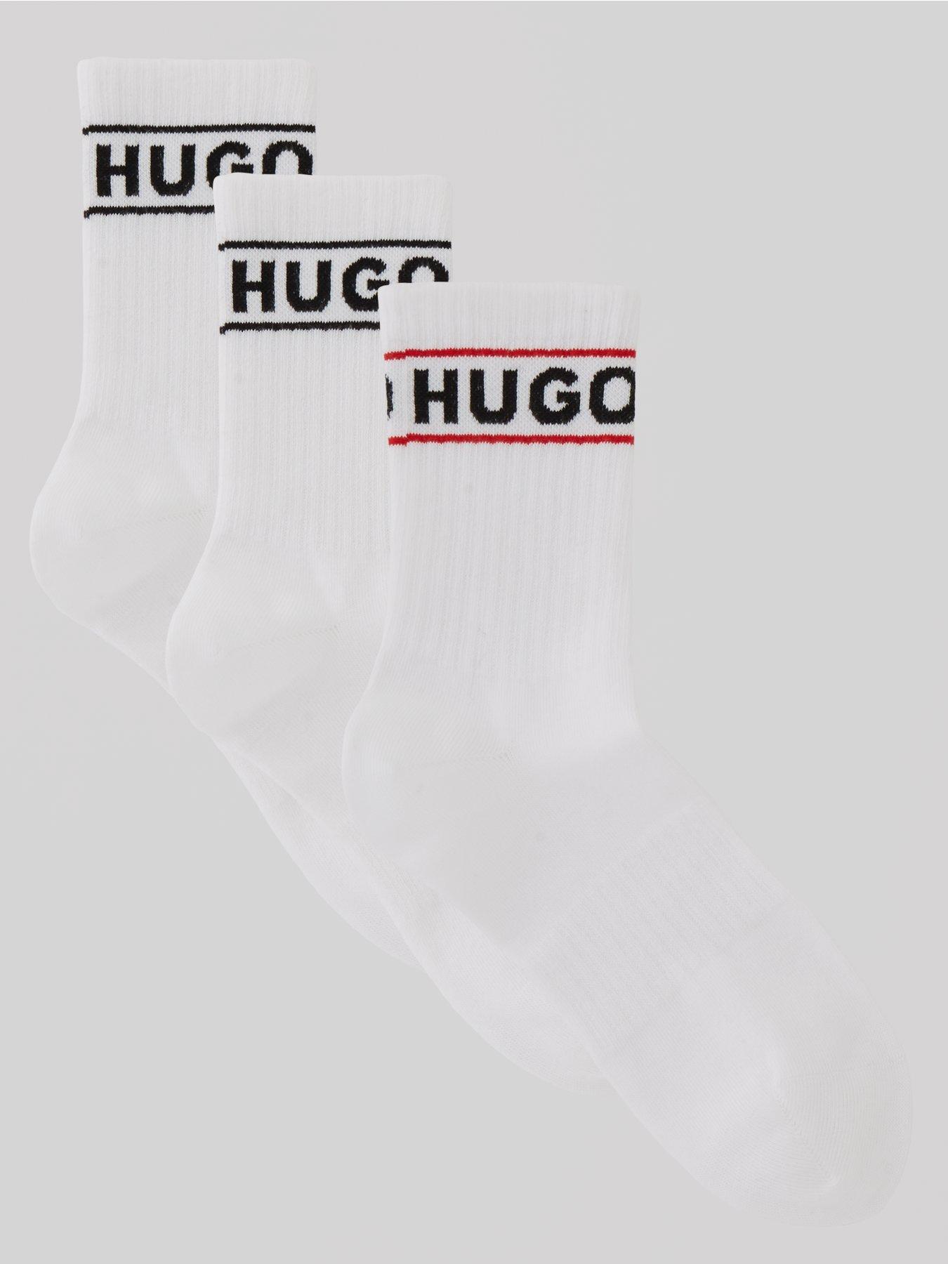 Image 1 of 3 of HUGO RED 3 Pack Sport Contrast Logo Ribbed Ankle Sock - White
