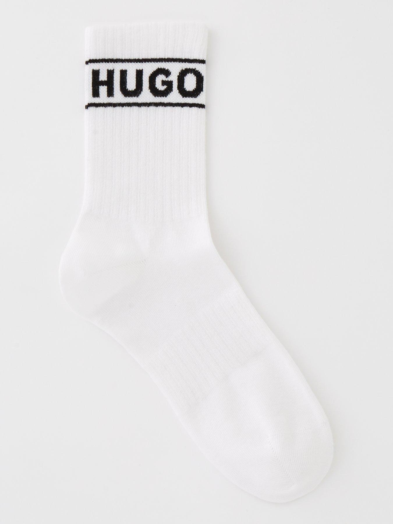Image 2 of 3 of HUGO RED 3 Pack Sport Contrast Logo Ribbed Ankle Sock - White