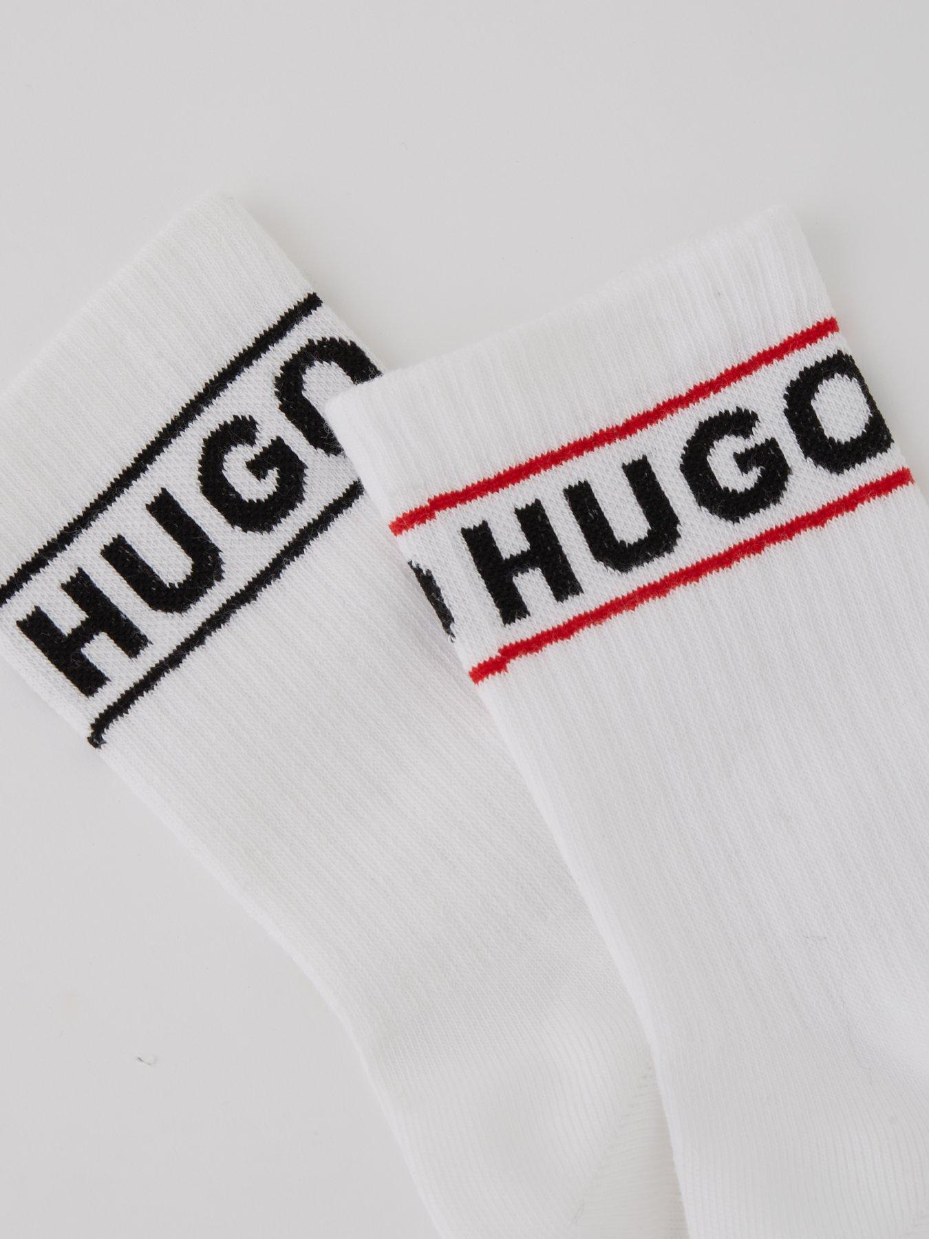 Image 3 of 3 of HUGO RED 3 Pack Sport Contrast Logo Ribbed Ankle Sock - White