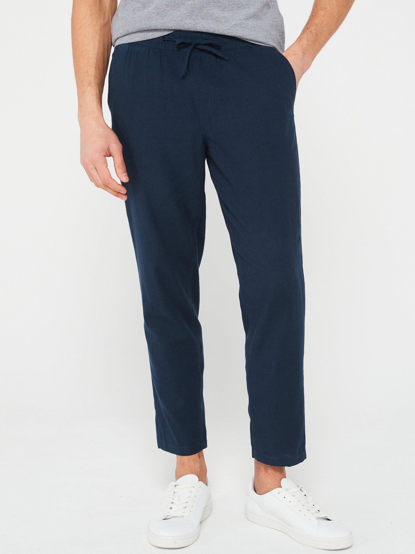 undefined Jack  &  Jones Linen Blend Tapered Fit Trousers - Navy
