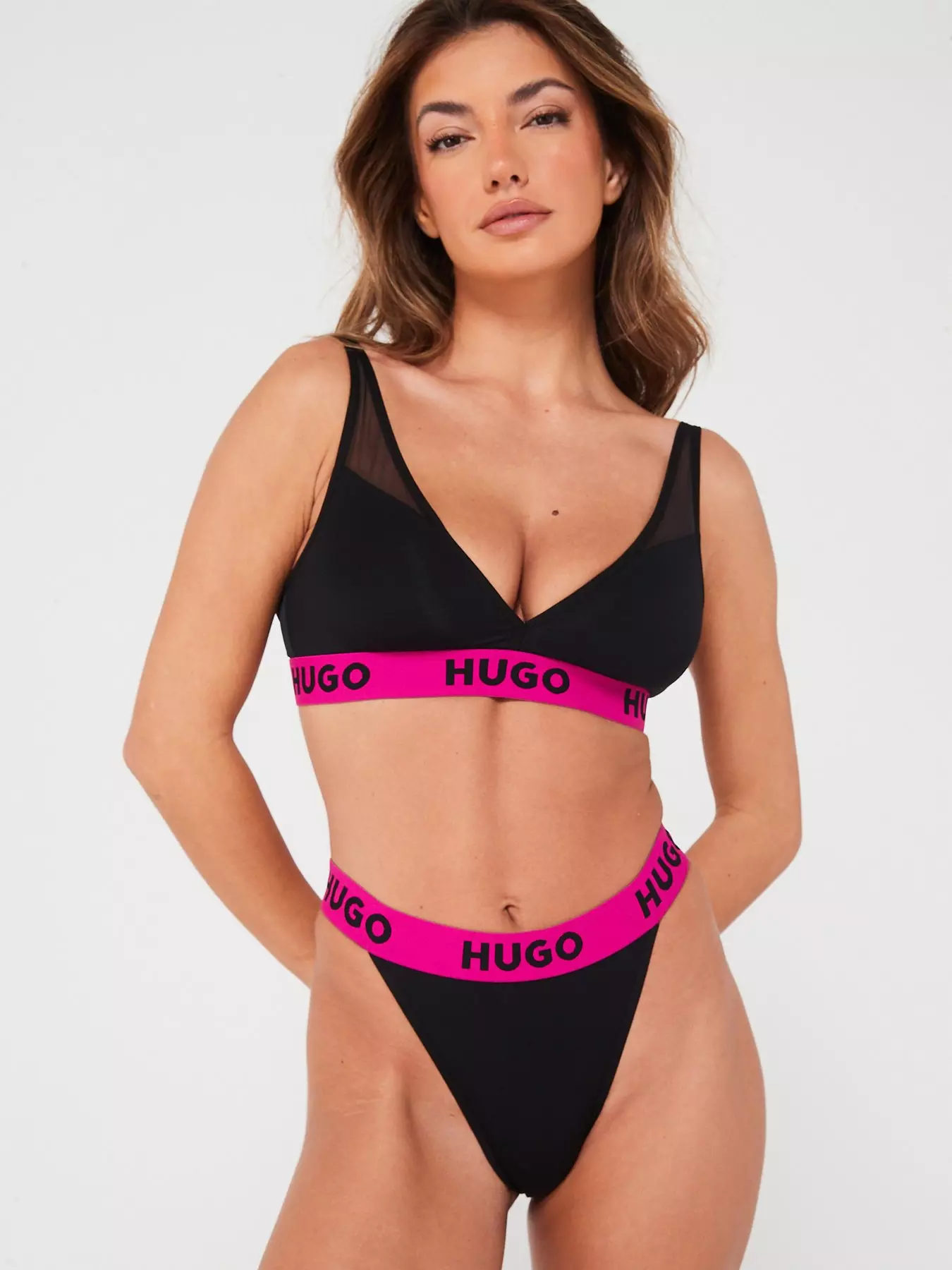 HUGO Women's 3-Pack Repeat Logo Cotton Stretch Thongs, Black Soil