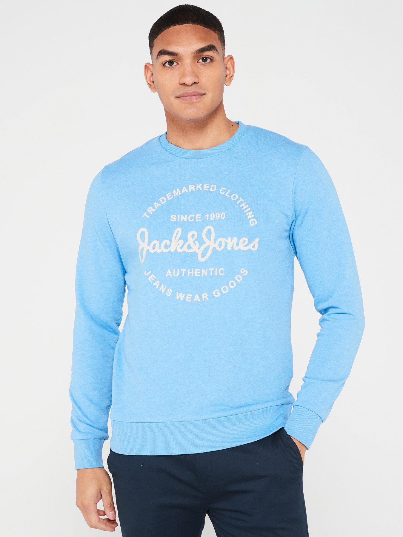 Jack & Jones Script Logo Crew Sweatshirt - Light Blue