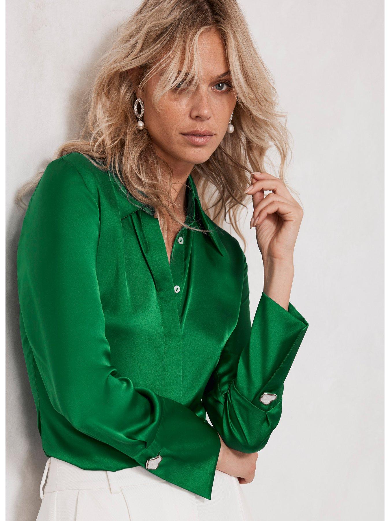 Mint Velvet Green Statement Satin Shirt