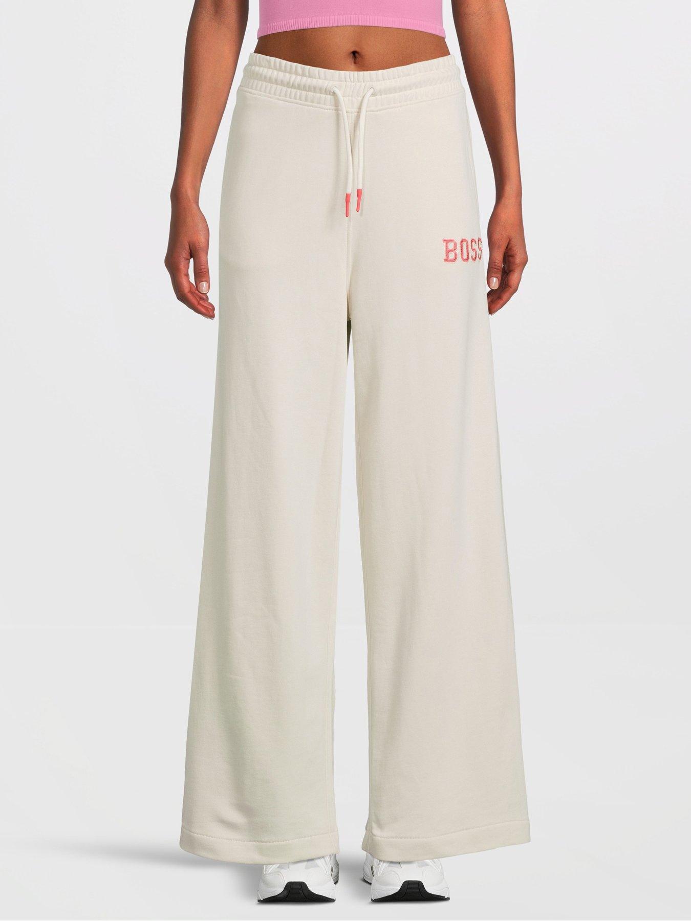 Boss Wide Leg Jog Pant - White, White, Size M = Uk 10, Women
