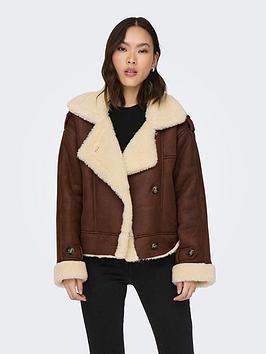 only faux suede bonded jacket - brown