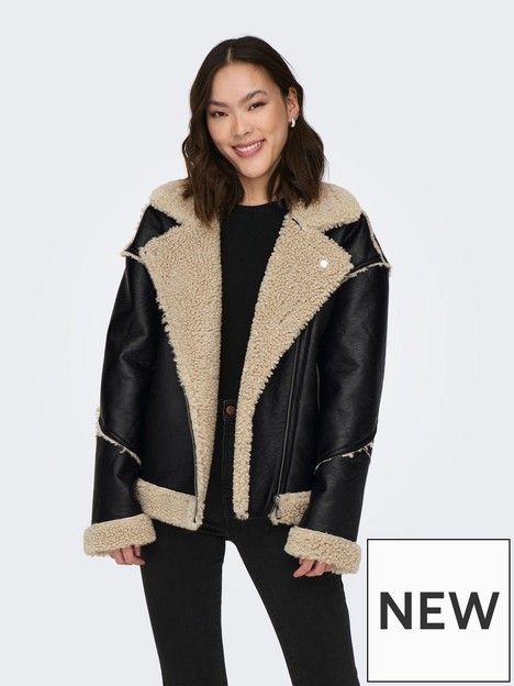 only-wilma-faux-leather-sherpa-jacket-black