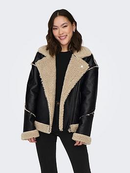 only wilma faux leather sherpa jacket - black
