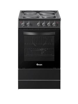 Product photograph of Swan Sx16710b 50cm Wide Electric Cooker With Solid Plate Hob - Black from very.co.uk