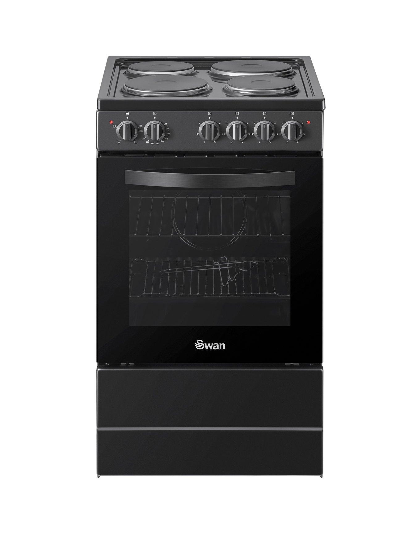 undefined SX16710B 50cm Wide Electric Cooker with Solid Plate Hob - Black