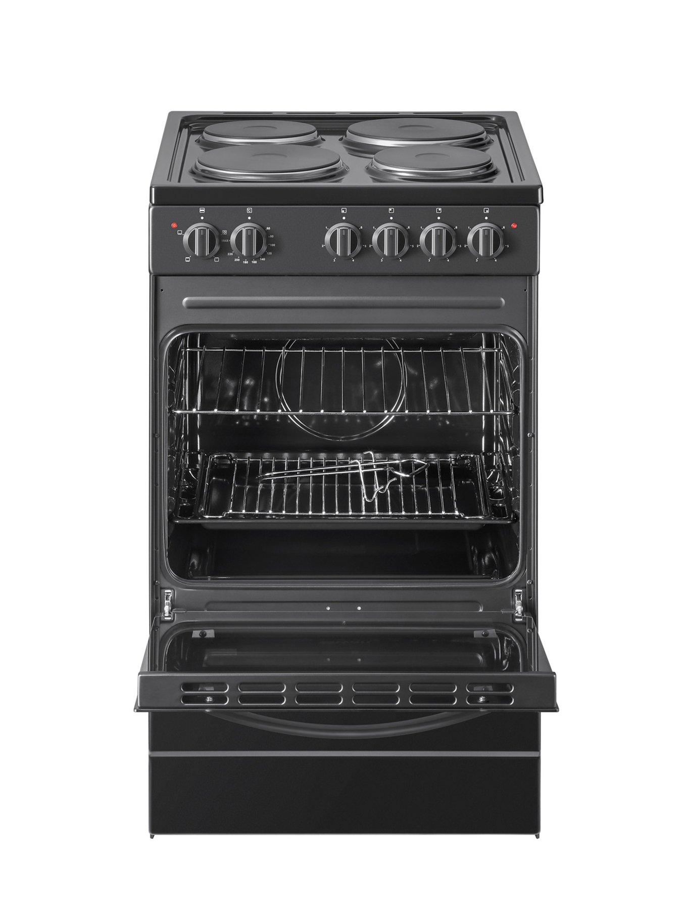 SX16710B 50cm Wide Electric Cooker with Solid Plate Hob Black