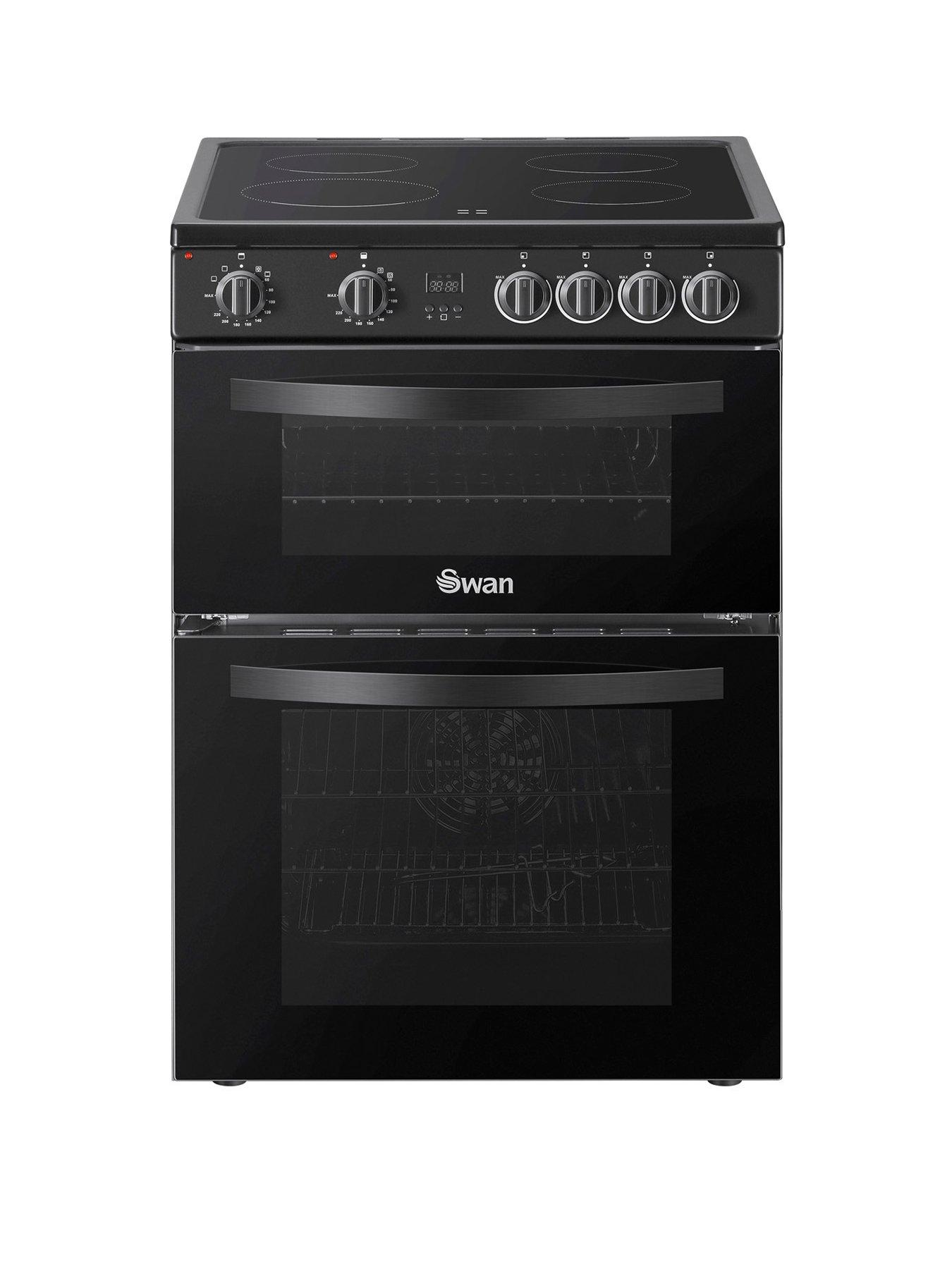 Product photograph of Swan Sx16730b 60cm Wide Double Oven Electric Cooker With Ceramic Hob - Black from very.co.uk