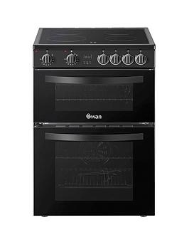Product photograph of Swan Sx16720b 60cm Wide Twin Cavity Electric Cooker With Ceramic Hob - Black from very.co.uk