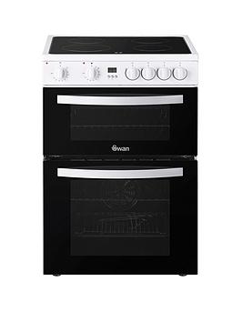 Product photograph of Swan Sx16720w 60cm Wide Twin Cavity Electric Cooker With Ceramic Hob - White from very.co.uk