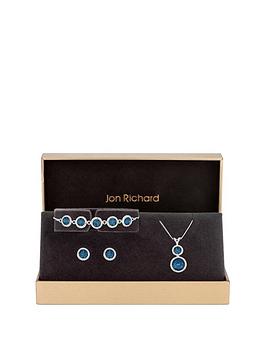 jon richard silver plated blue halo trio set - gift boxed