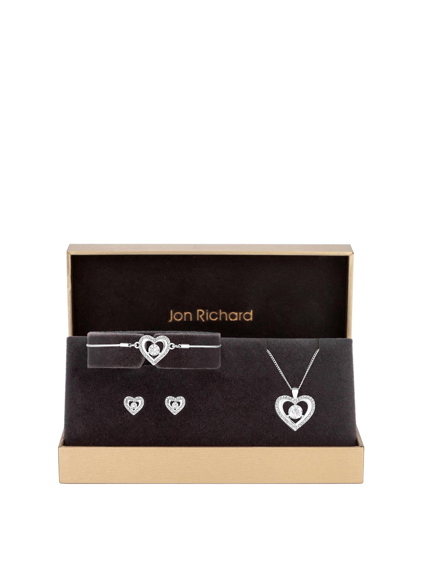 Product photograph of Jon Richard Silver Plated Crystal Heart Trio Set - Gift Boxed from very.co.uk