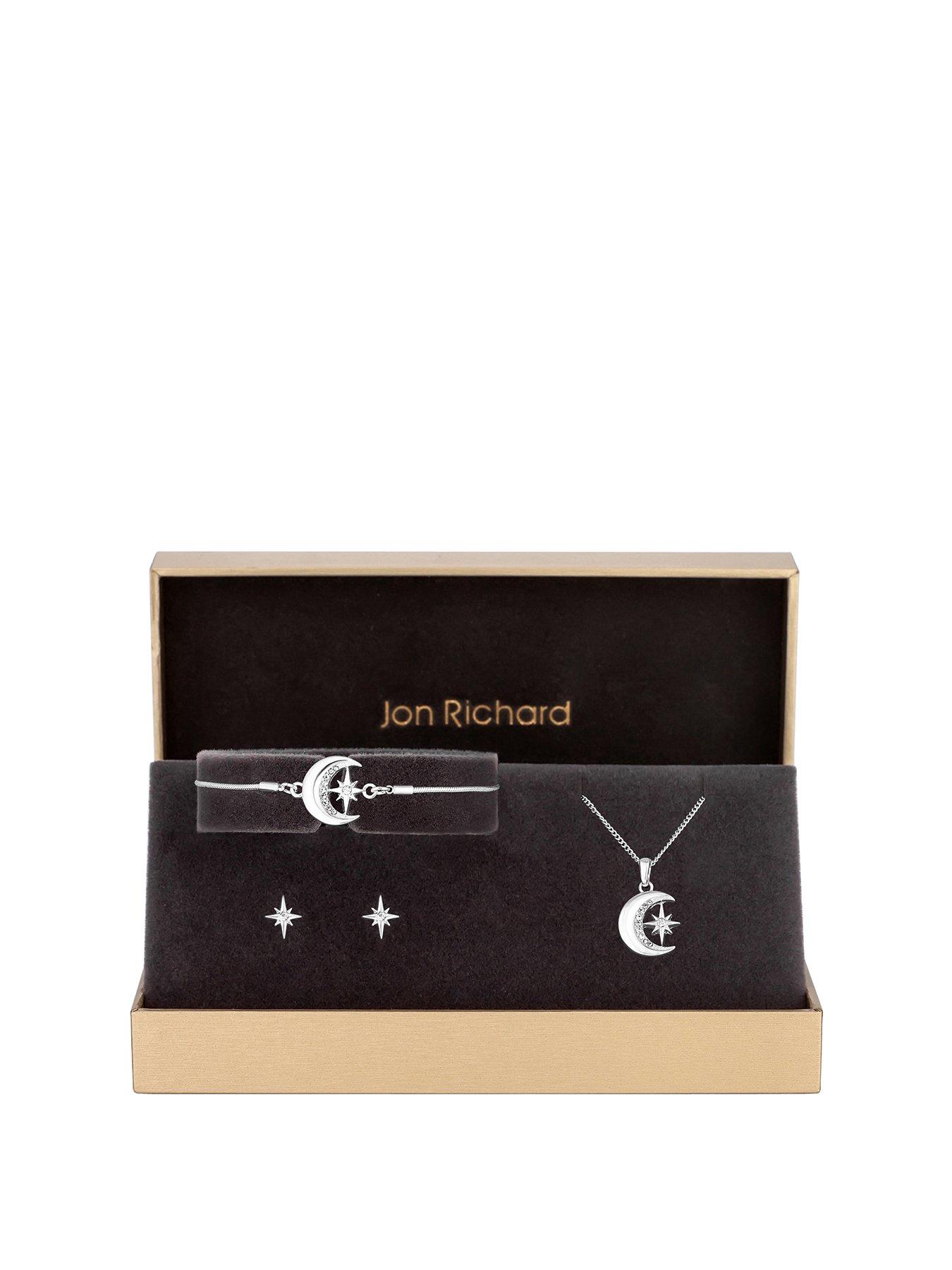 Product photograph of Jon Richard Silver Plated Moon And Crystal Trio Set - Gift Boxed from very.co.uk