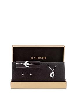 jon richard silver plated moon and crystal trio set - gift boxed