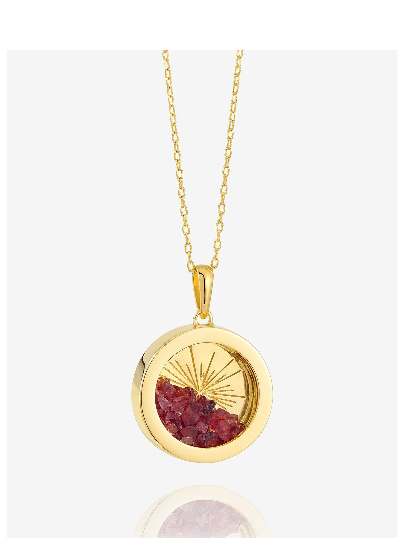 Product photograph of Rachel Jackson Medium Deco Sun Amulet Birthstone Necklace - Gold from very.co.uk