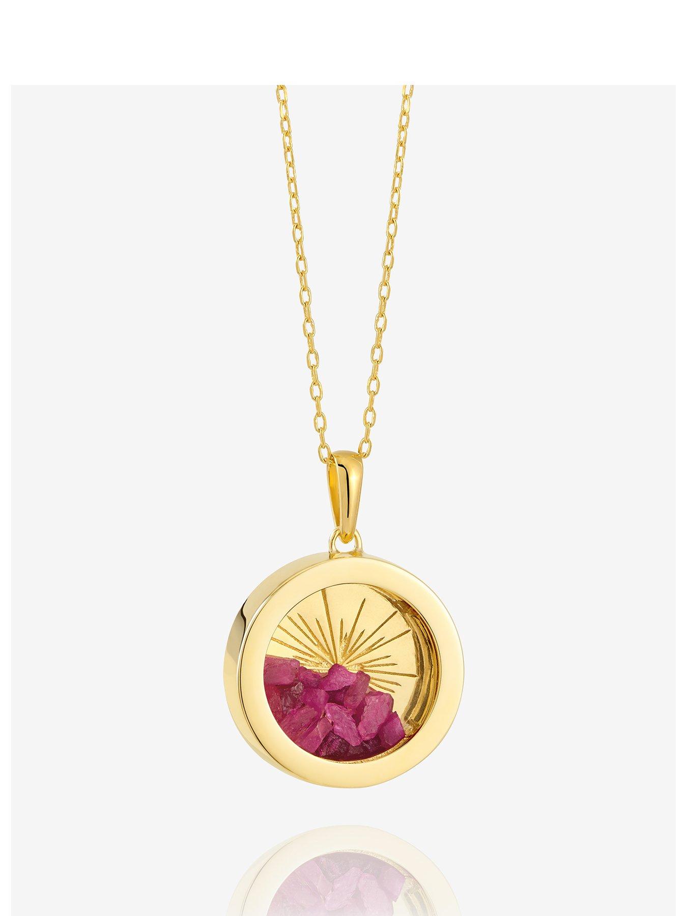 undefined Medium Deco Sun Amulet Birthstone Necklace - Gold