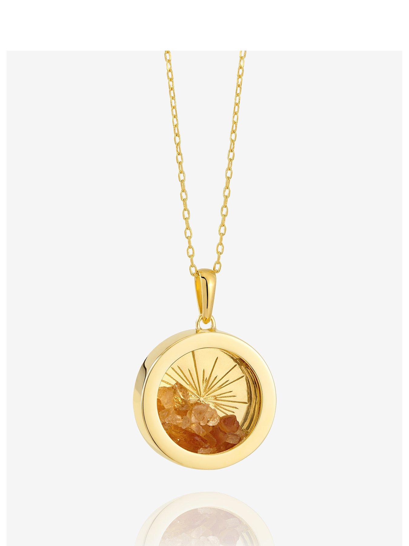 undefined Medium Deco Sun Amulet Birthstone Necklace - Gold