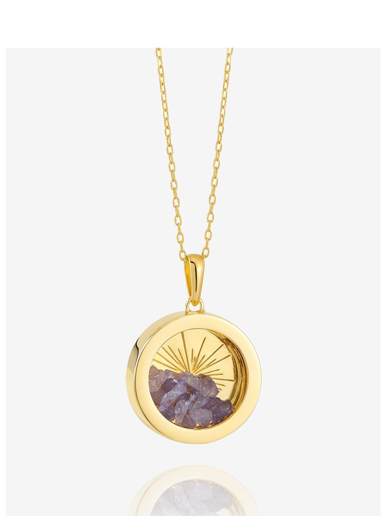 undefined Medium Deco Sun Amulet Birthstone Necklace - Gold