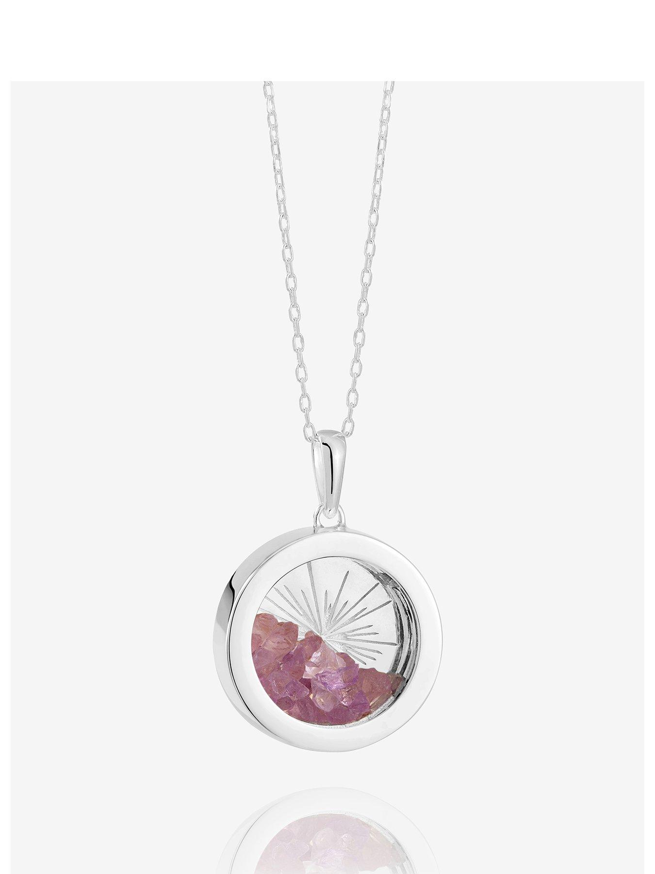 Rachel Jackson Medium Deco Sun Amulet Birthstone Necklace Silver