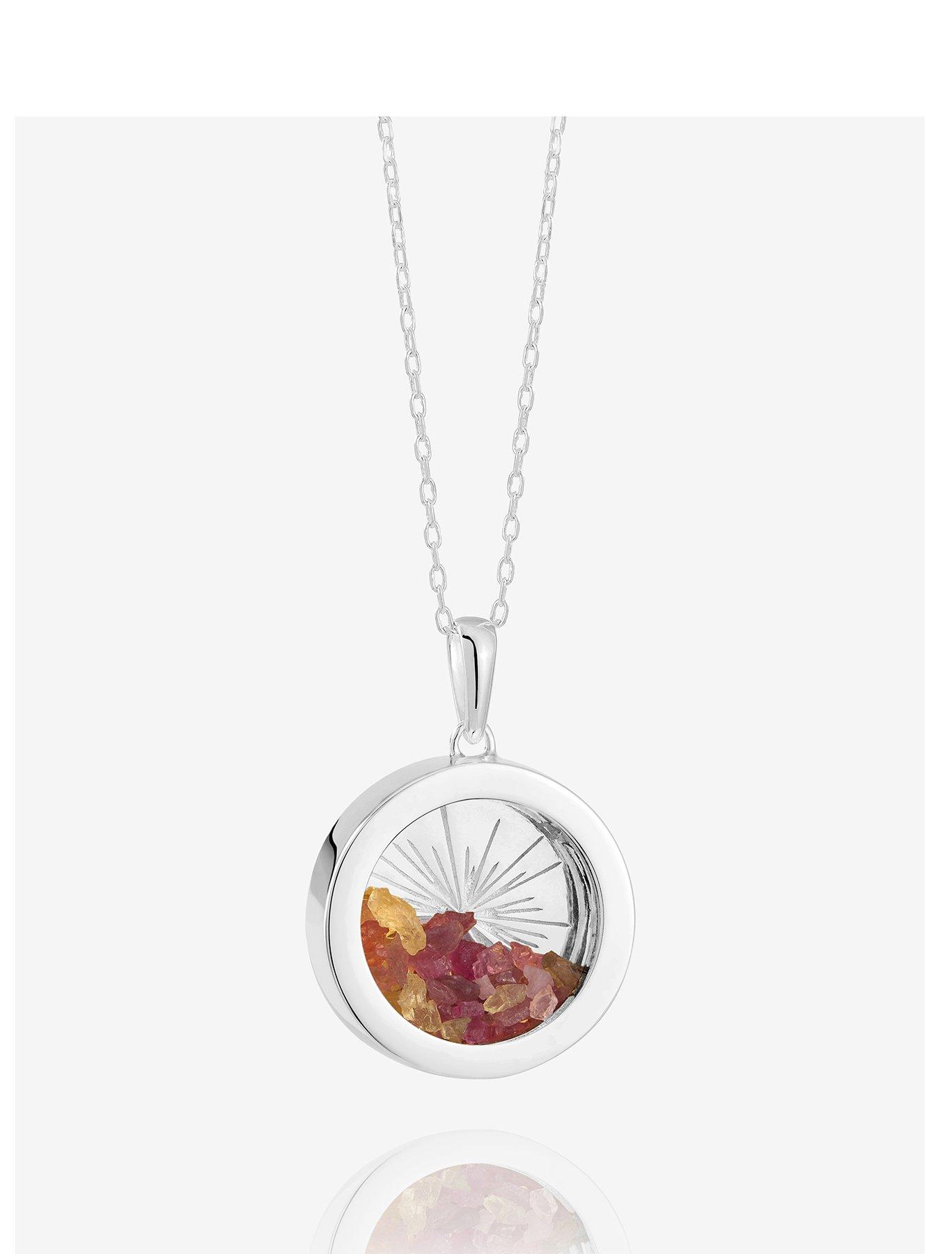 Rachel Jackson Medium Deco Sun Amulet Birthstone Necklace Silver