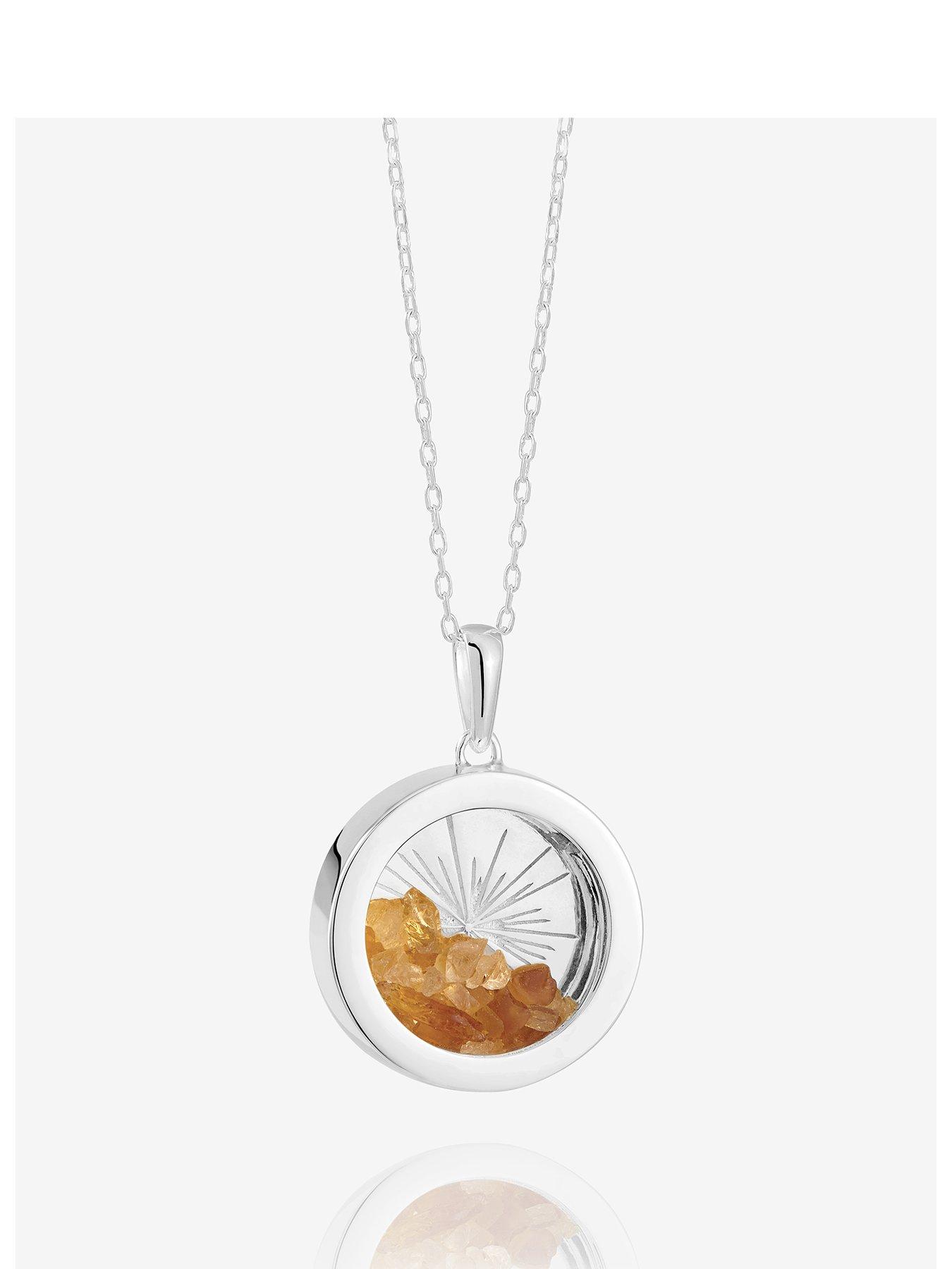 undefined Medium Deco Sun Amulet Birthstone Necklace Silver