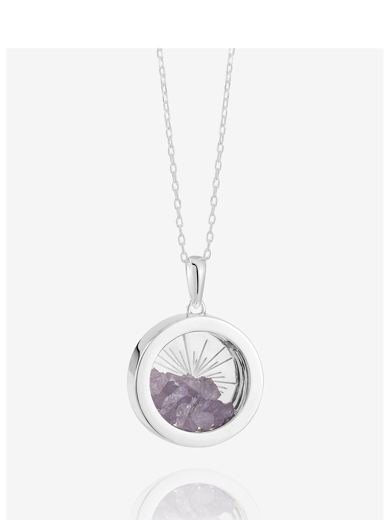 undefined Medium Deco Sun Amulet Birthstone Necklace Silver