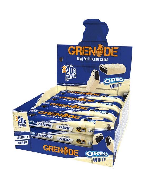 front image of grenade-oreo-white-protein-bar-case-of-12-x-60g-bars