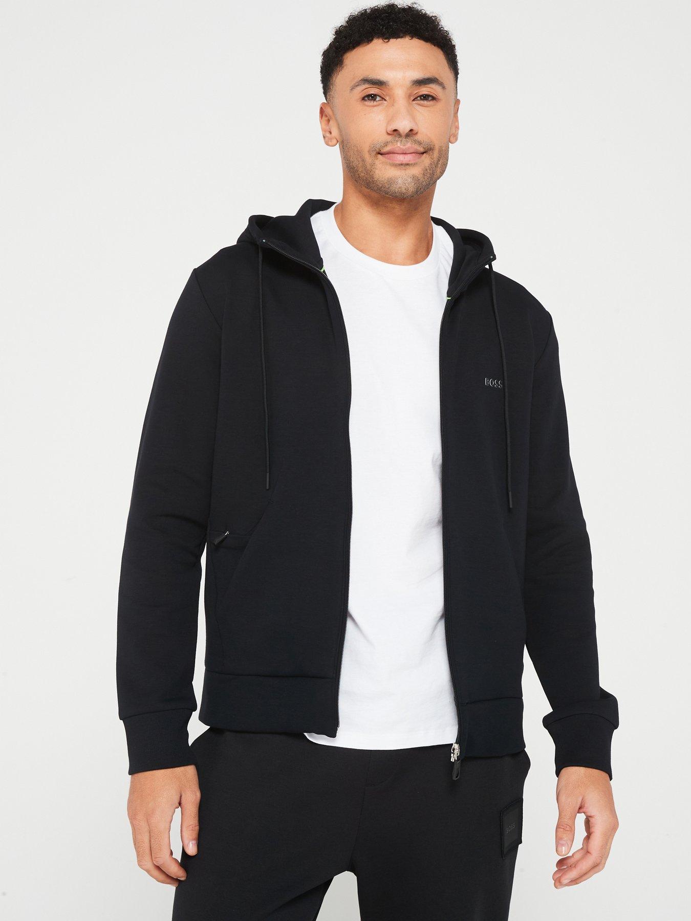 undefined Saggy Logo Zip Thru Hoodie - Black