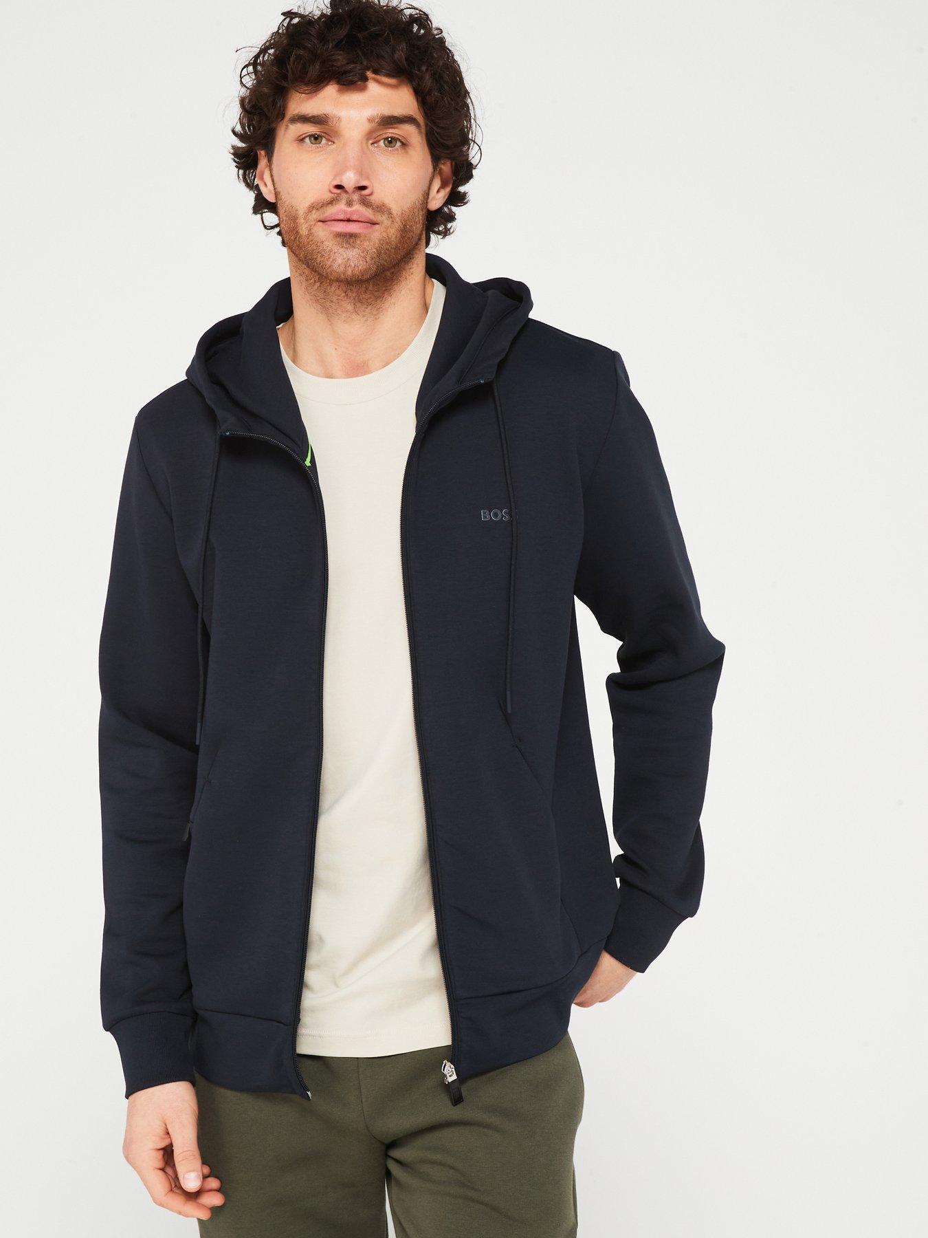undefined Saggy Logo Zip Through Hoodie - Dark Blue